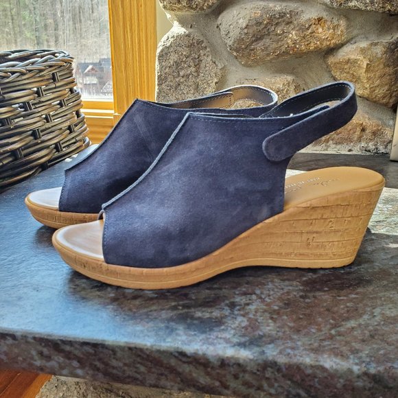 Mila Paoli Shoes - Mila Paoli Blue Suede Velcro Wedge Sandals Size 7